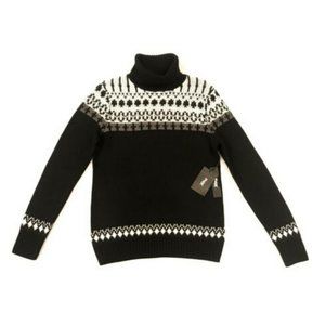 Pajar Black Slope Jacquard Wool Blend Fairisle Turtleneck Sweater Small or Large
